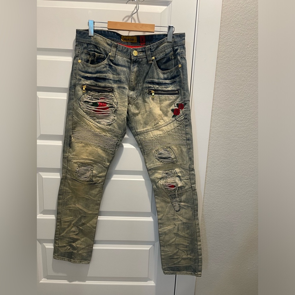 MAKOBI rose biker men jeans 34